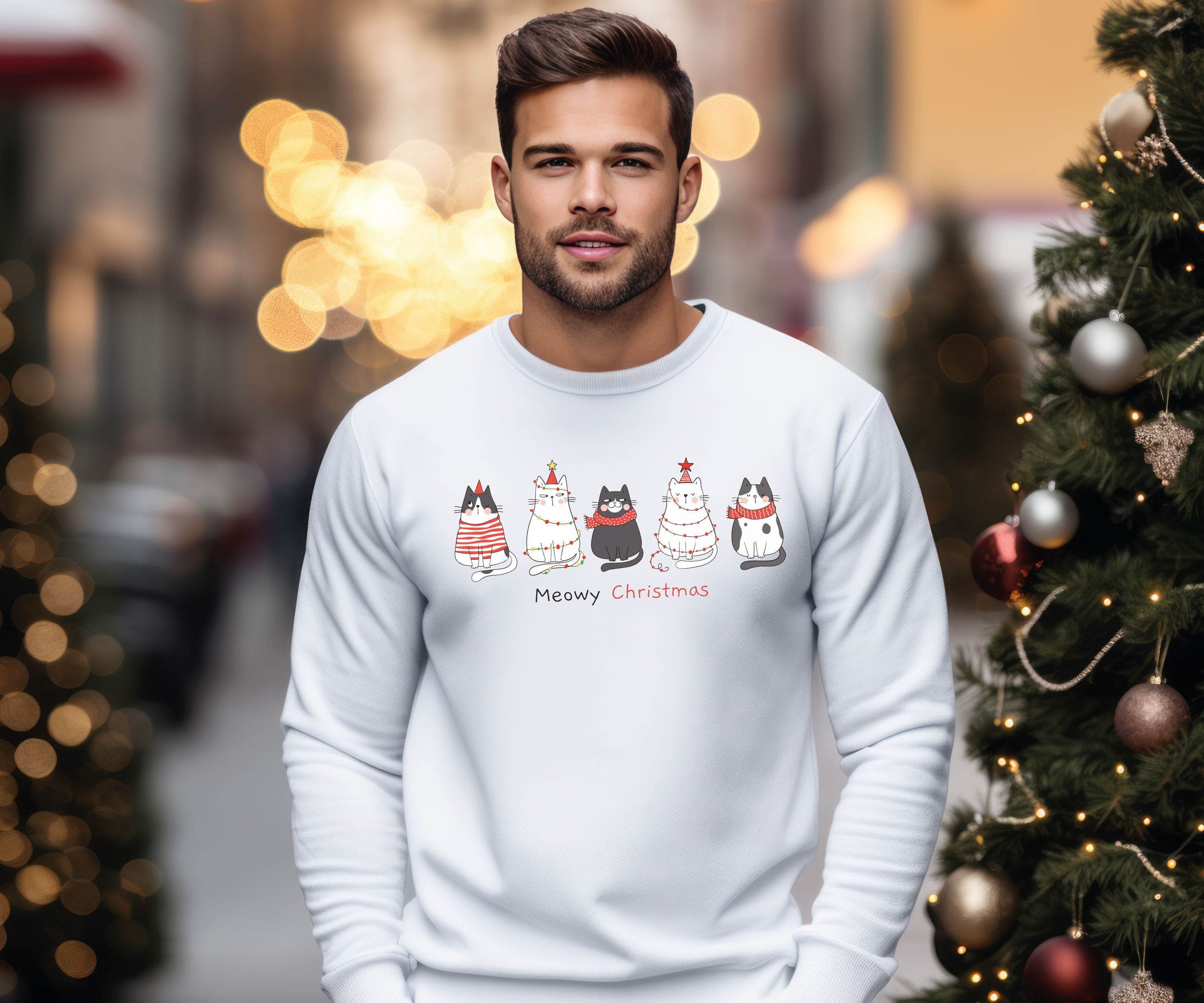 Meowy Christmas Sweatshirt - Cute & Cosy Holiday Cat Sweater for Christmas